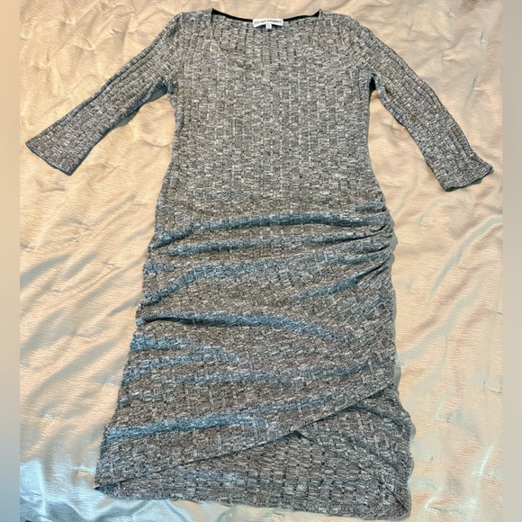 Almost Famous Heather Gray Ribbed Bodycon Sweater Dress. Size L. Side ruched. - Picture 1 of 4